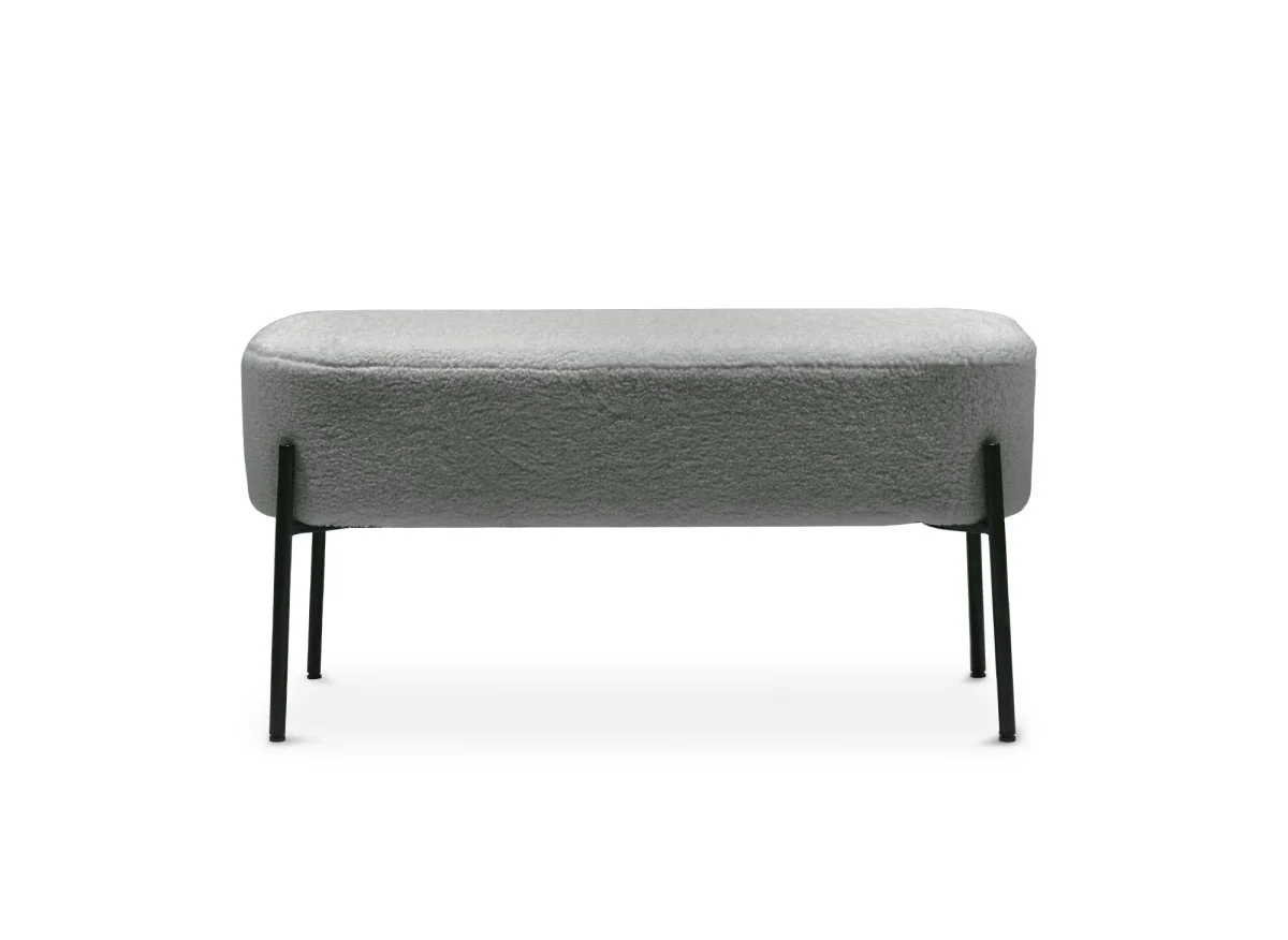 Banquette en tissu effet peau de mouton gris et pieds en métal noir LEYAN - Image 2