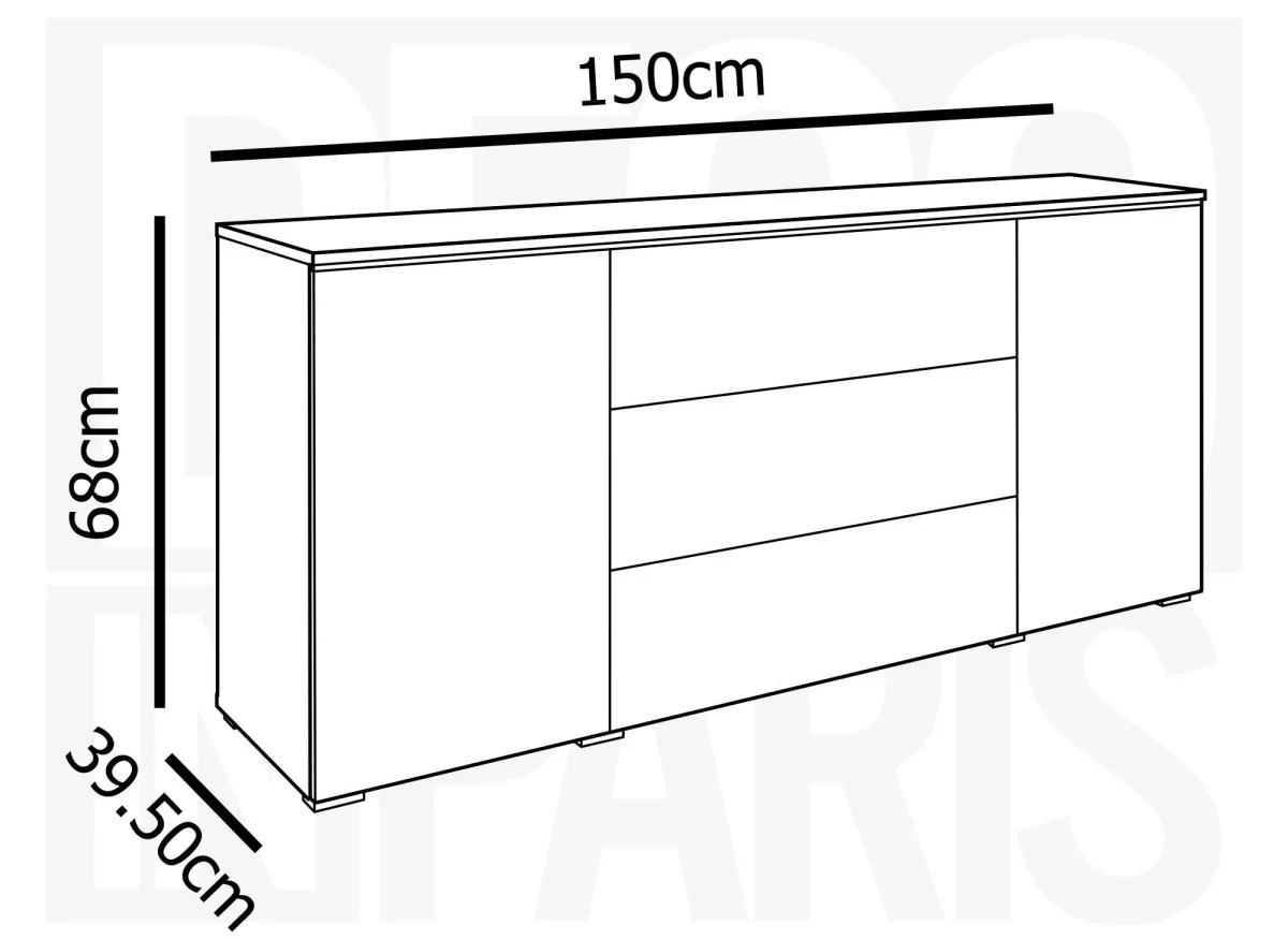 Buffet commode 2 portes 3 tiroirs chêne et blanc avec LED - ALEXIA - Image 5