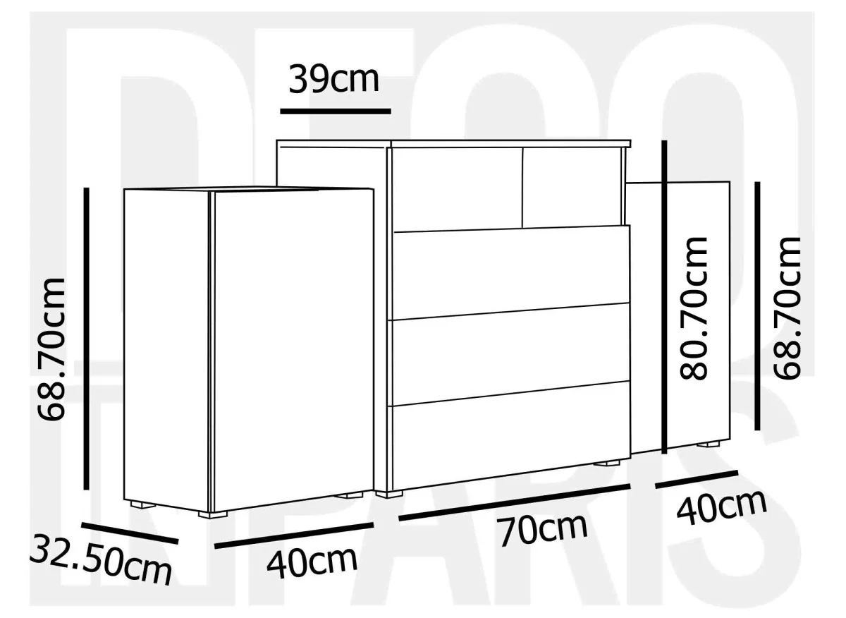 Buffet commodes 2 portes 3 tiroirs chêne avec LED - MARCEL - Image 4