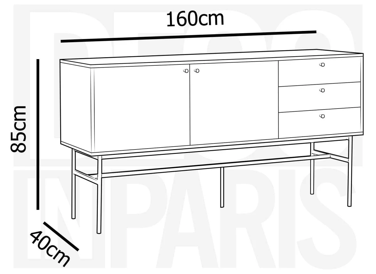 Buffet enfilade 3 tiroirs 2 portes en bois et métal noir DARYL - Image 13