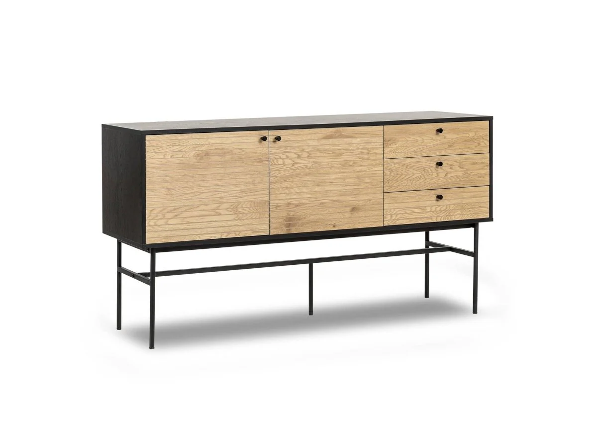 Buffet enfilade 3 tiroirs 2 portes en bois et métal noir DARYL - Image 3