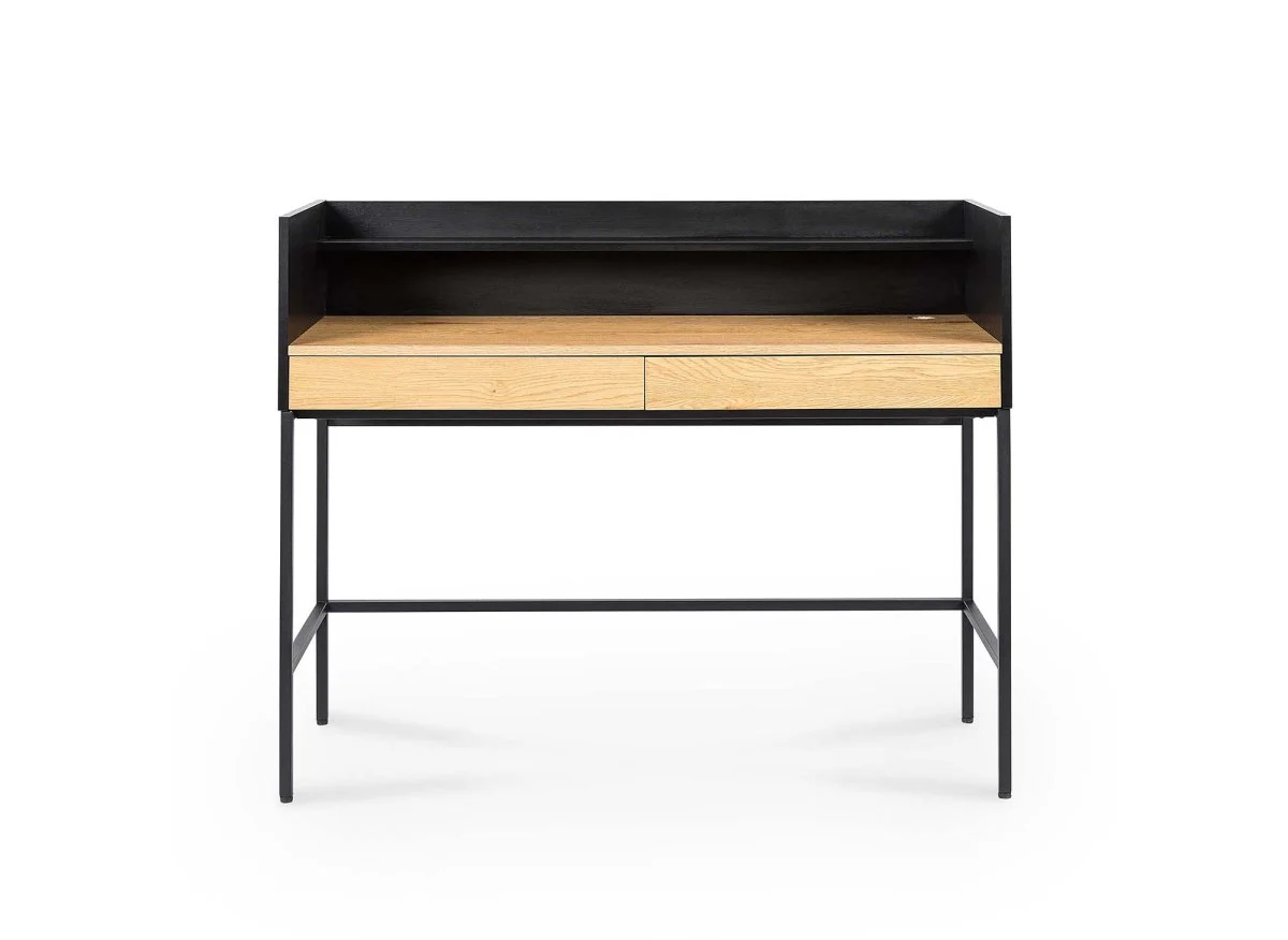 Bureau 2 tiroirs 1 étagère design industriel en bois et métal ALICE - Image 4