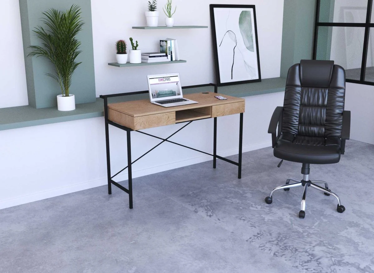 Bureau compact design industriel en bois et métal EDMOND - Image 3
