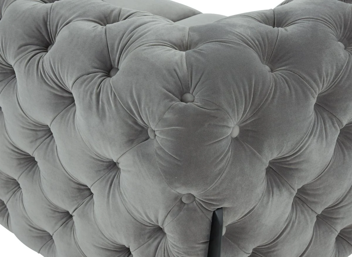 Canapé fixe 2 places capitonné chesterfield velours gris CARMEN - Image 11