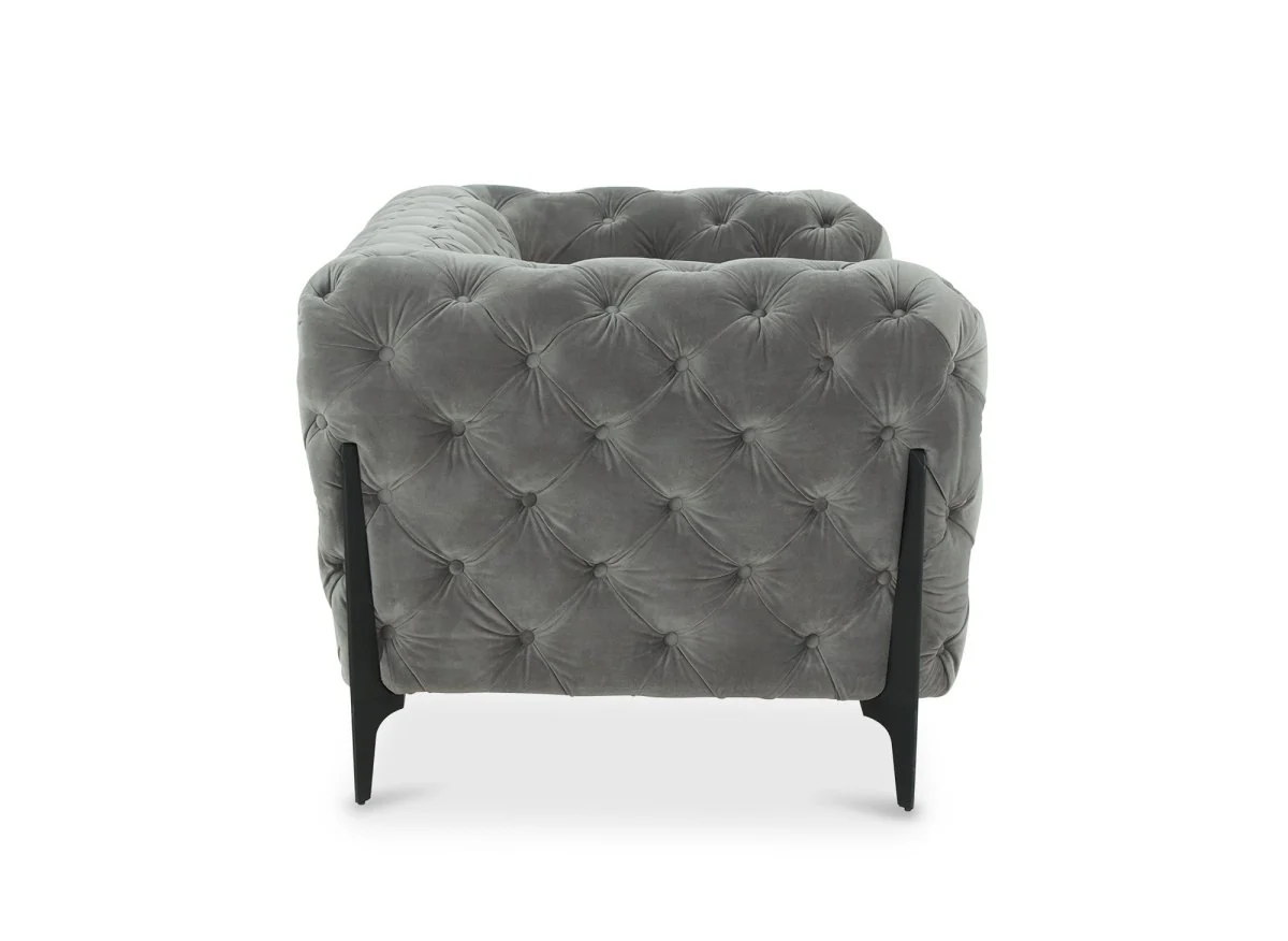 Canapé fixe 2 places capitonné chesterfield velours gris CARMEN - Image 6