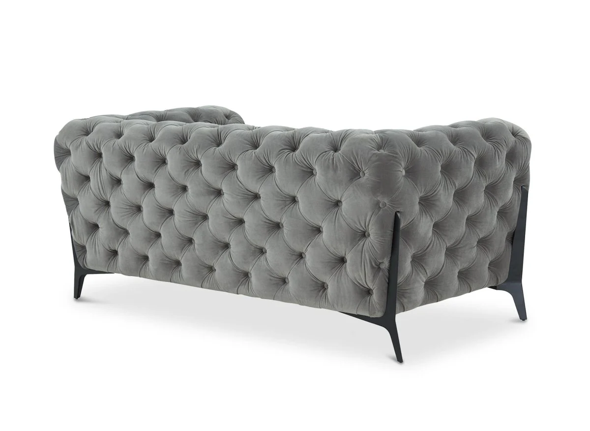 Canapé fixe 2 places capitonné chesterfield velours gris CARMEN - Image 7