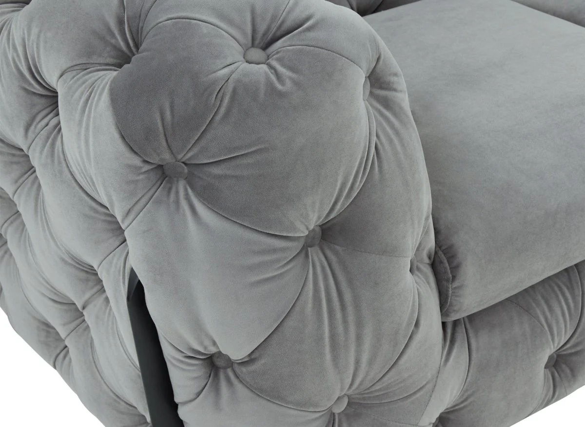 Canapé fixe 2 places capitonné chesterfield velours gris CARMEN - Image 9
