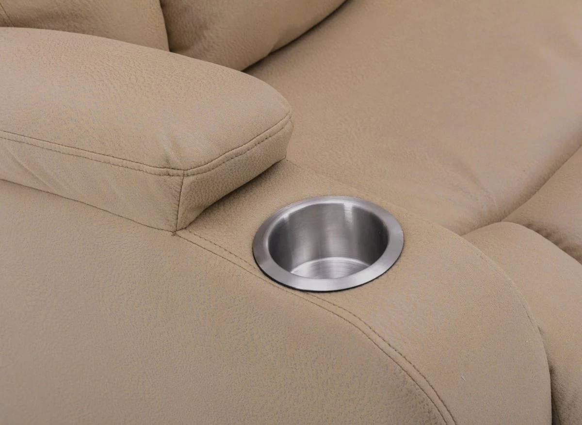 Canapé 2 places relax électrique en tissu microfibre beige EL CLARENCE - Image 10