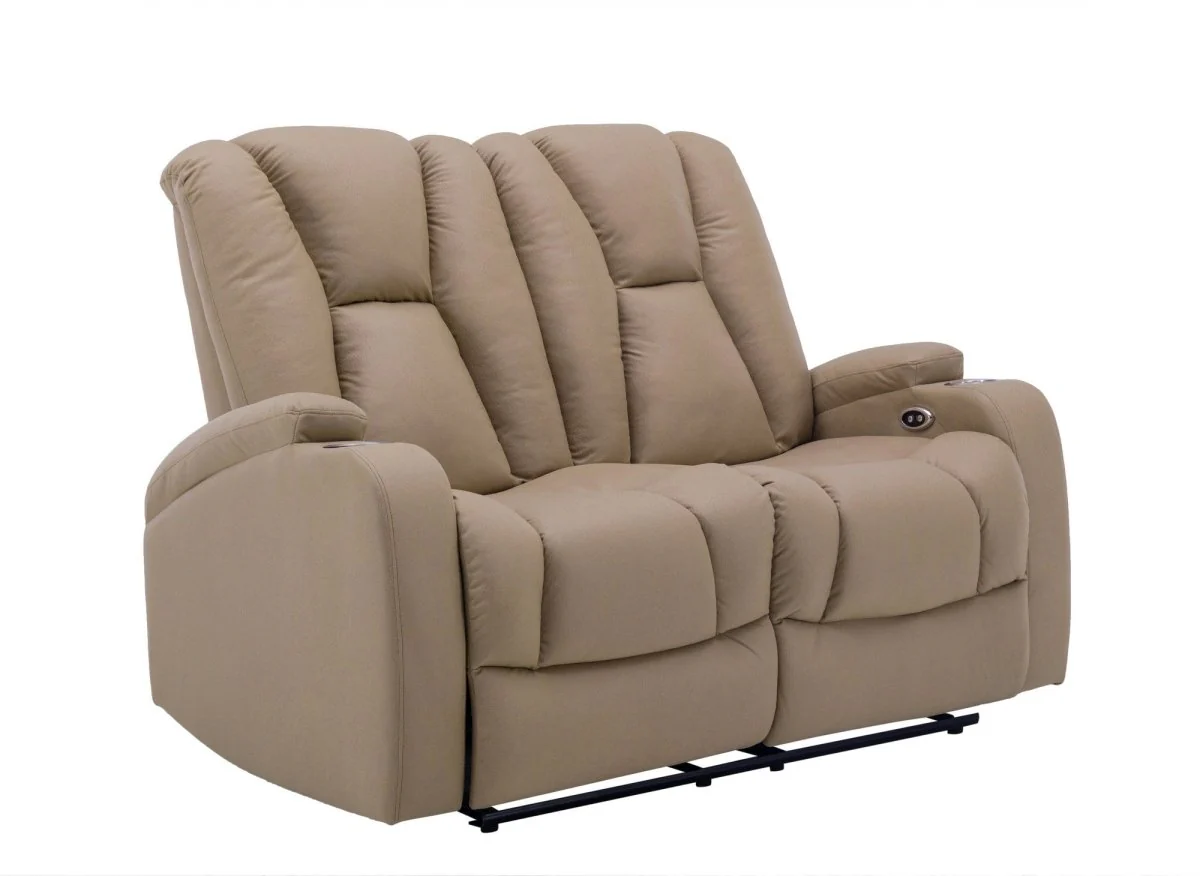Canapé 2 places relax électrique en tissu microfibre beige EL CLARENCE - Image 6