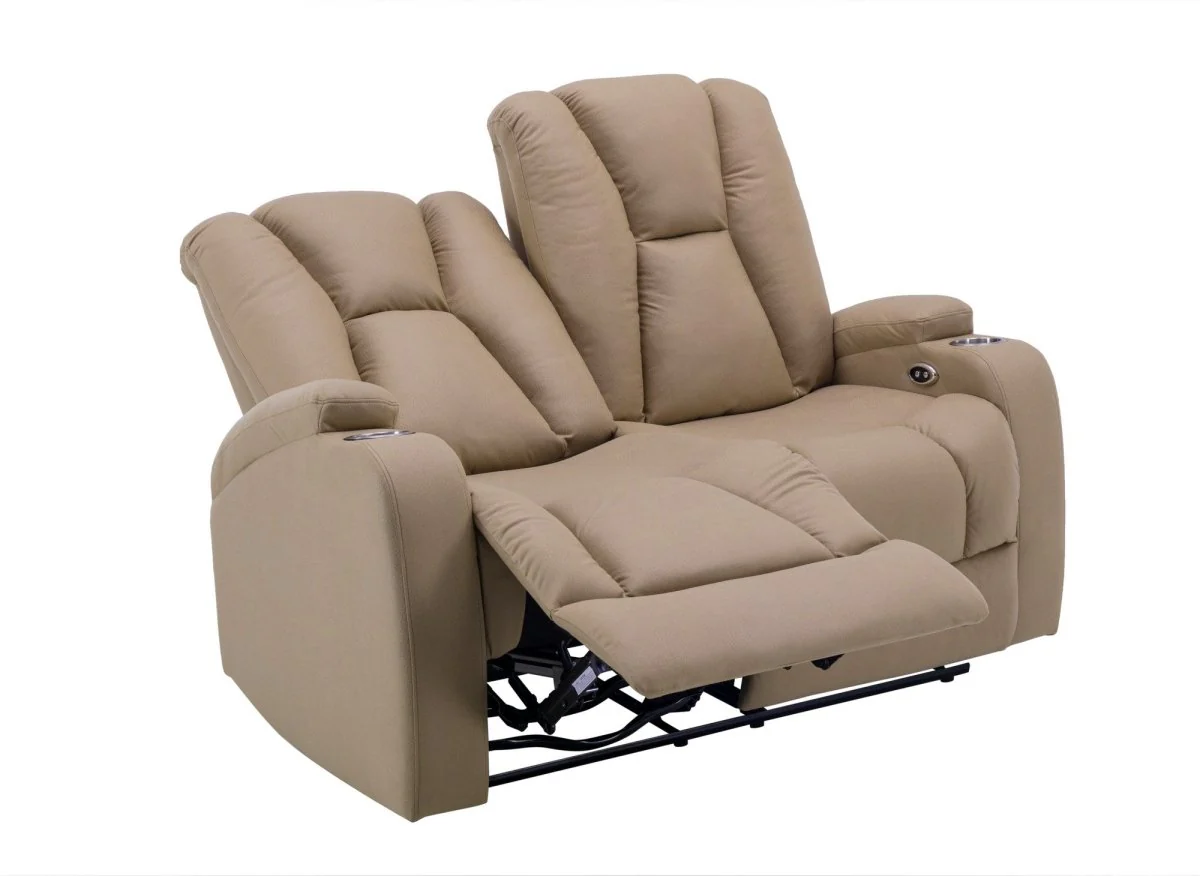 Canapé 2 places relax électrique en tissu microfibre beige EL CLARENCE - Image 8