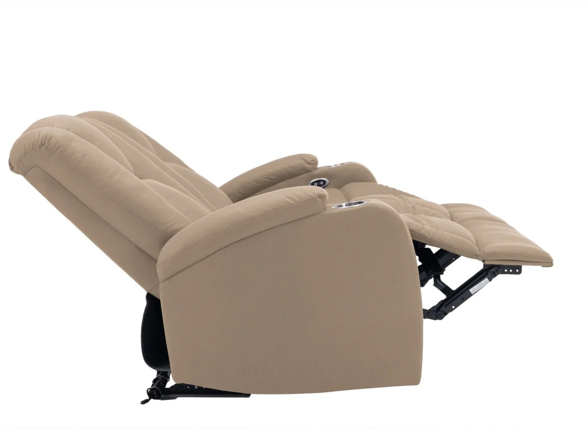 Canapé 2 places relax électrique en tissu microfibre beige EL CLARENCE - Image 9