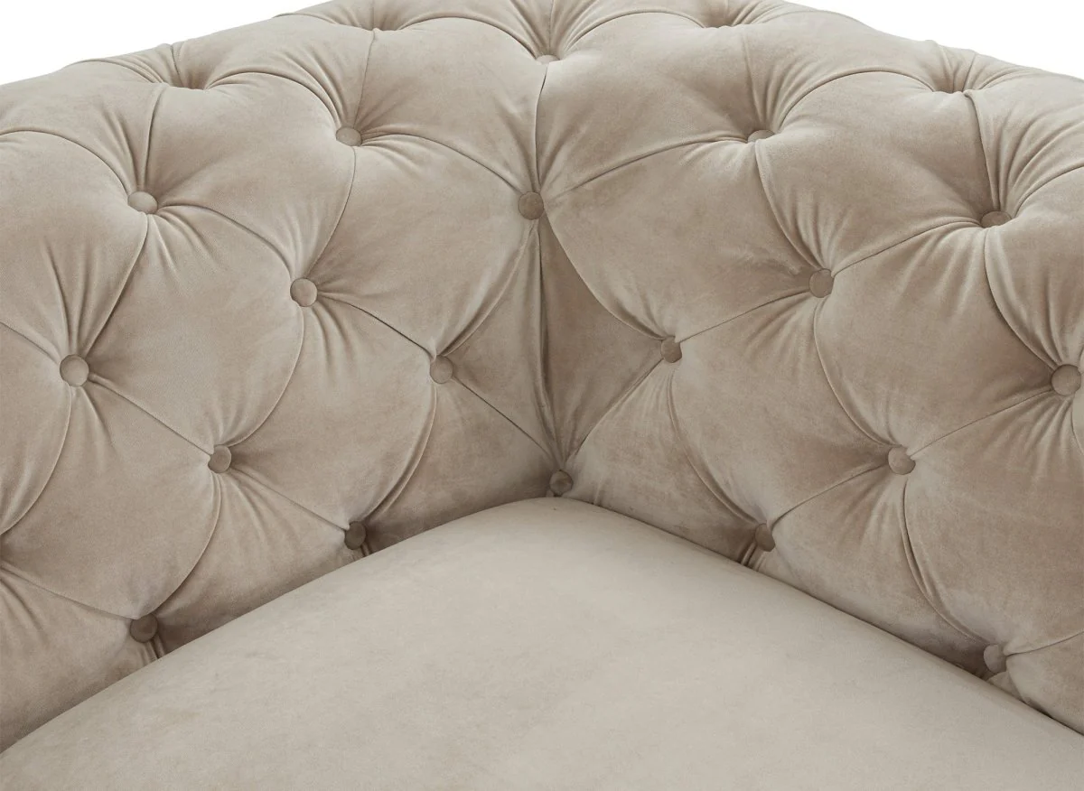 Canapé fixe 3 places capitonné chesterfield velours beige CARMEN - Image 10