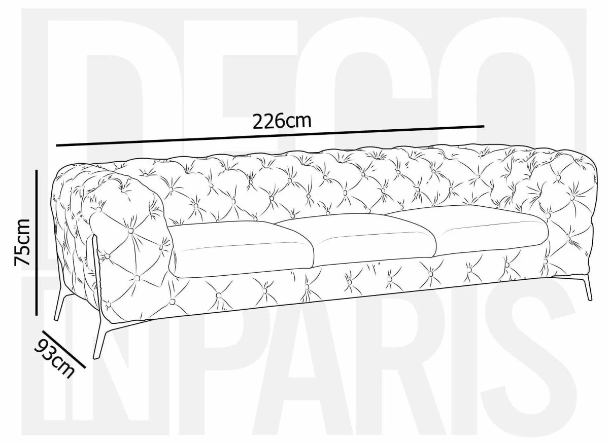 Canapé fixe 3 places capitonné chesterfield velours beige CARMEN - Image 13