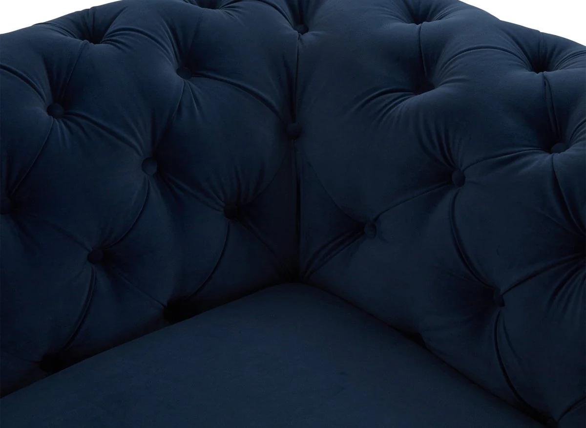 Canapé fixe 3 places capitonné chesterfield velours bleu CARMEN - Image 10