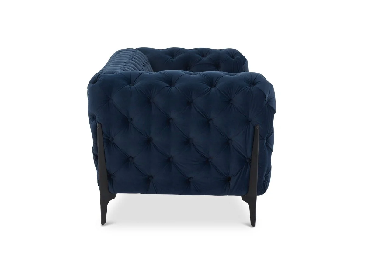 Canapé fixe 3 places capitonné chesterfield velours bleu CARMEN - Image 6