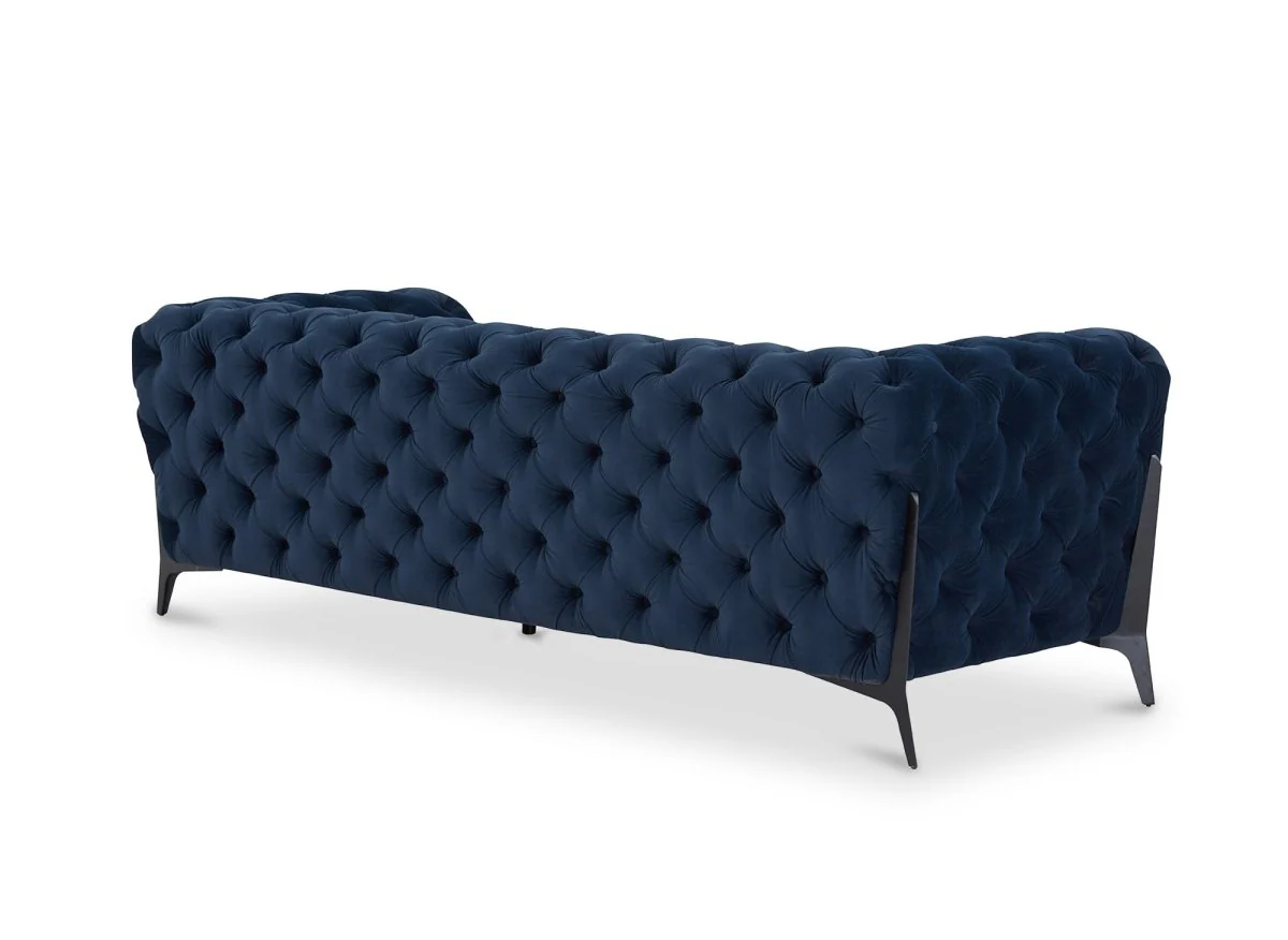 Canapé fixe 3 places capitonné chesterfield velours bleu CARMEN - Image 7