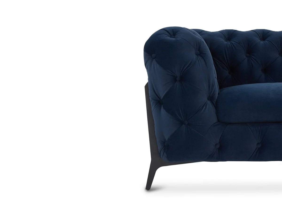 Canapé fixe 3 places capitonné chesterfield velours bleu CARMEN - Image 8
