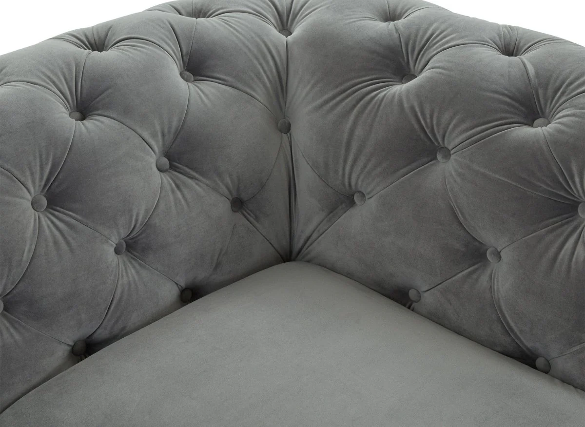 Canapé fixe 3 places capitonné chesterfield velours gris CARMEN - Image 10