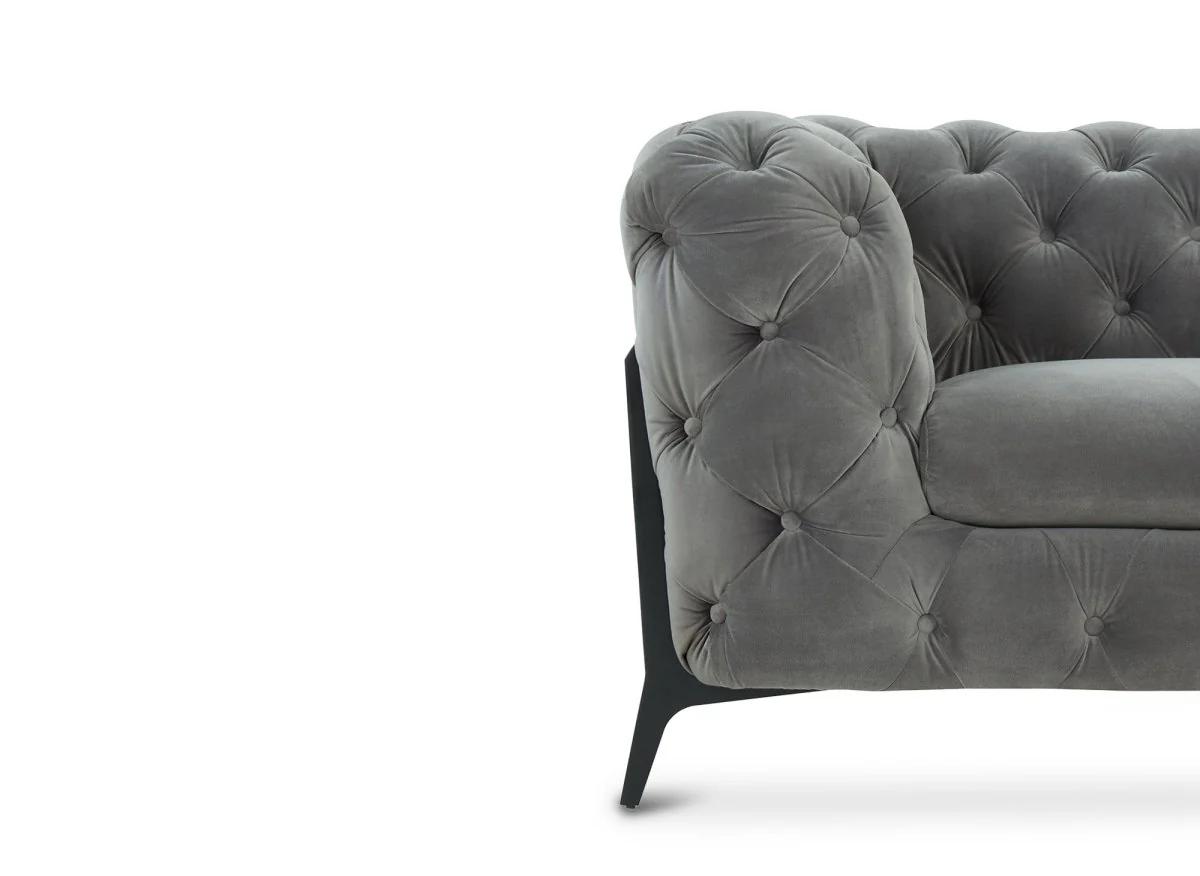 Canapé fixe 3 places capitonné chesterfield velours gris CARMEN - Image 8