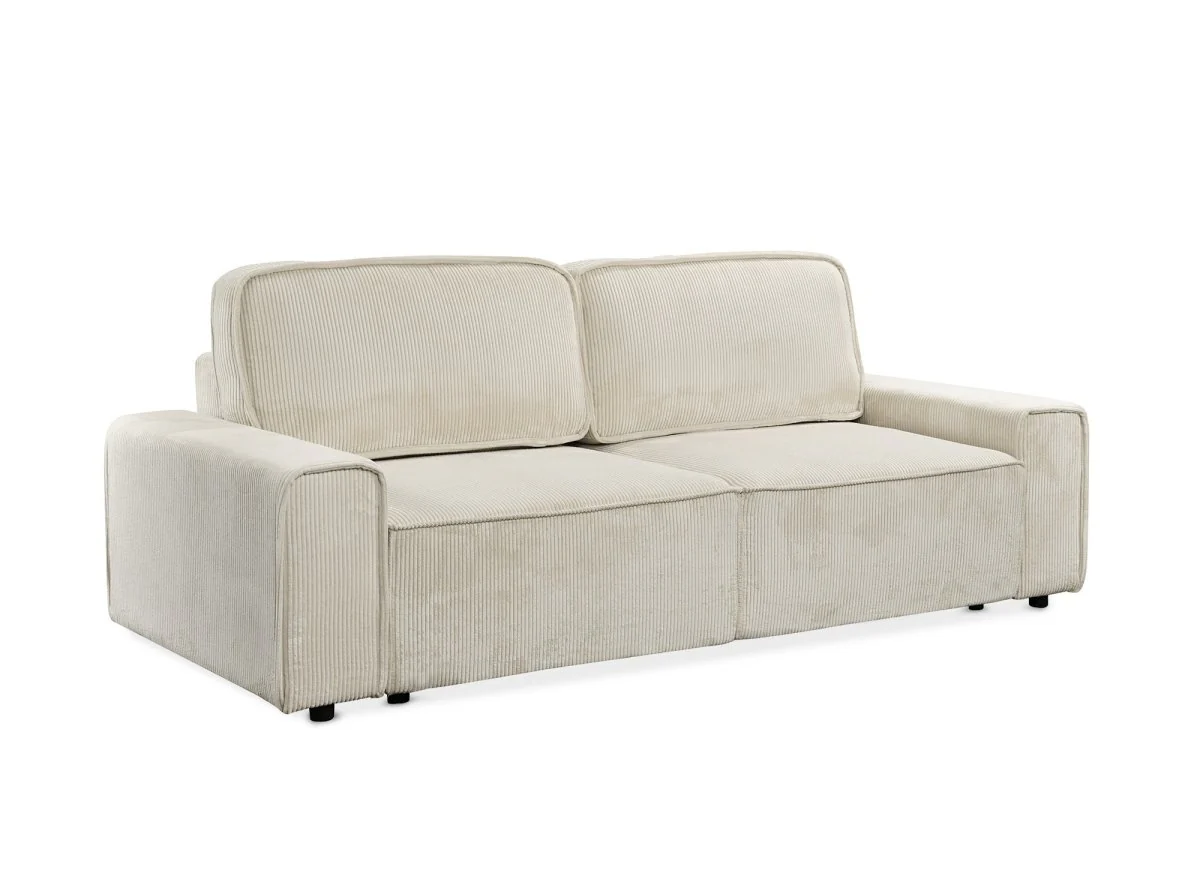 Canapé convertible 3 places avec coffre en velours côtelé épais beige DONA - Image 4