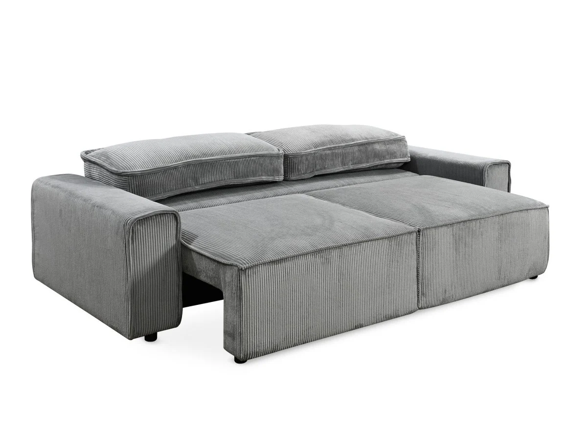 Canapé convertible 3 places avec coffre en velours côtelé épais gris DONA - Image 6