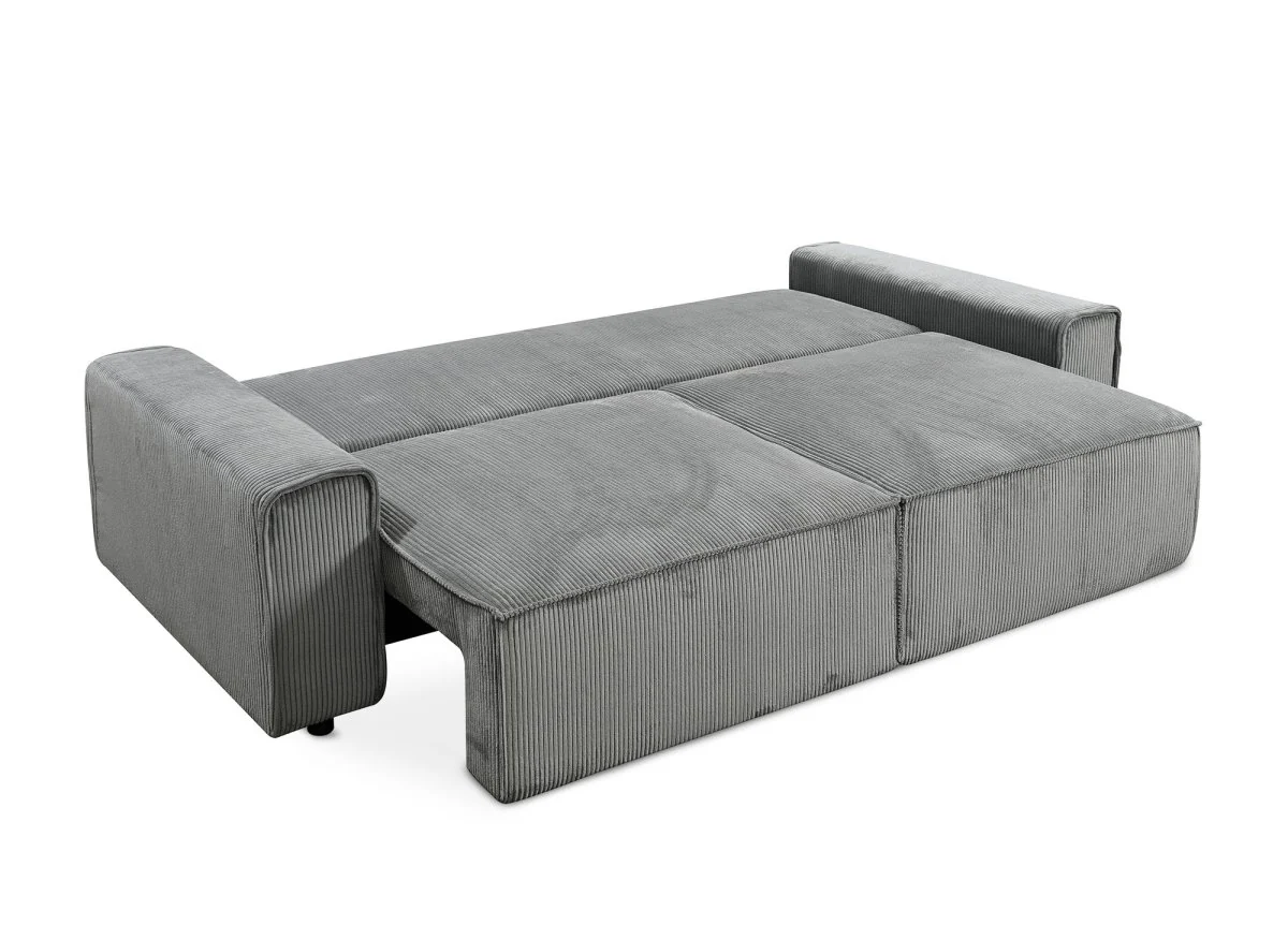 Canapé convertible 3 places avec coffre en velours côtelé épais gris DONA - Image 7