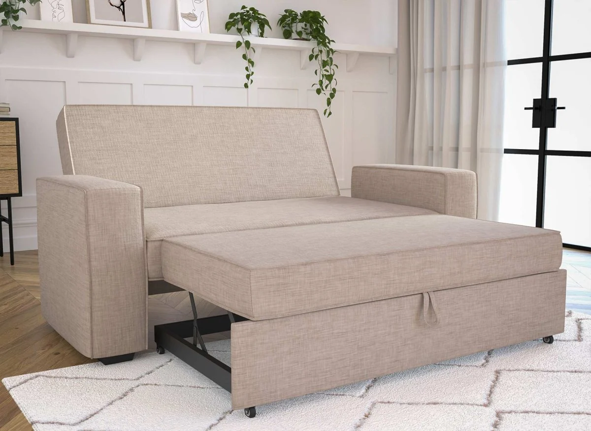 Canapé convertible 3 places en tissu beige JAMES - Image 3
