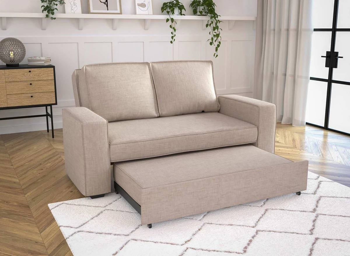 Canapé convertible 3 places en tissu beige JAMES - Image 4