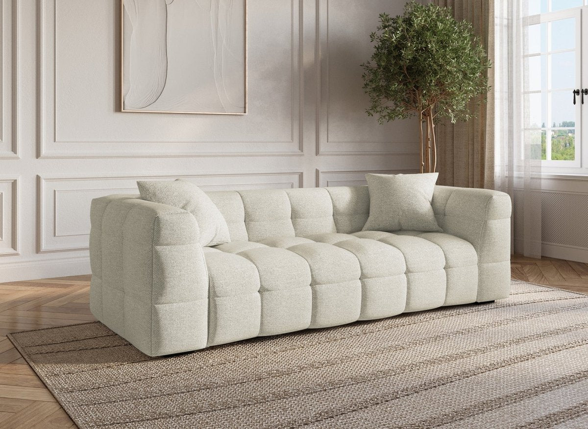 Canapé fixe 3 places en tissu beige BELLA