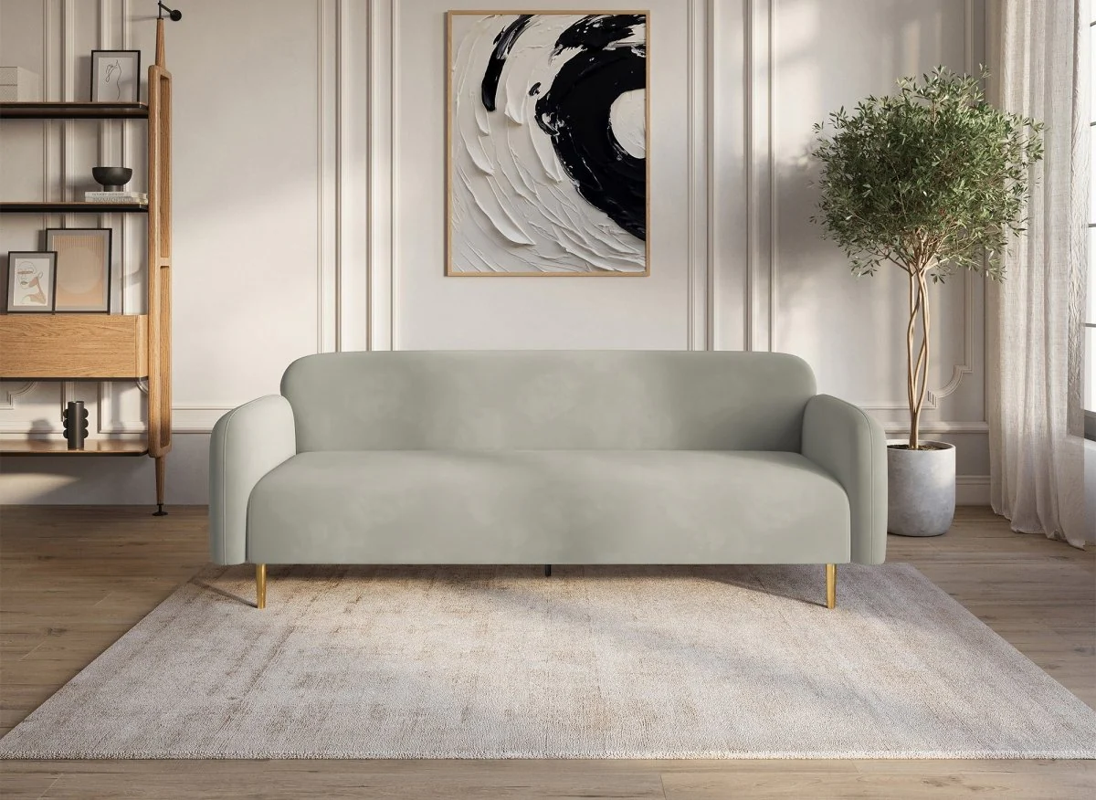 Canapé fixe 3 places en velours beige MARILYNE - Image 2