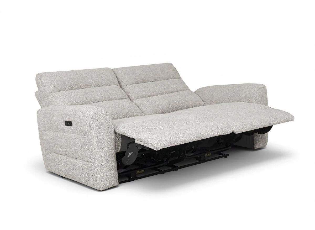 Canapé 3 places relax électrique en tissu bouclette beige DAVY - Image 3