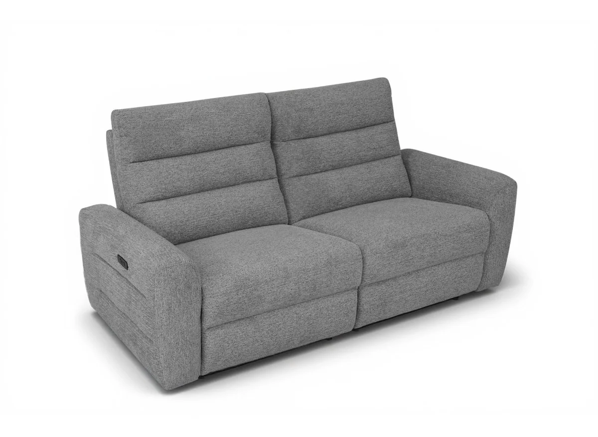 Canapé 3 places relax électrique en tissu bouclette gris DAVY - Image 4