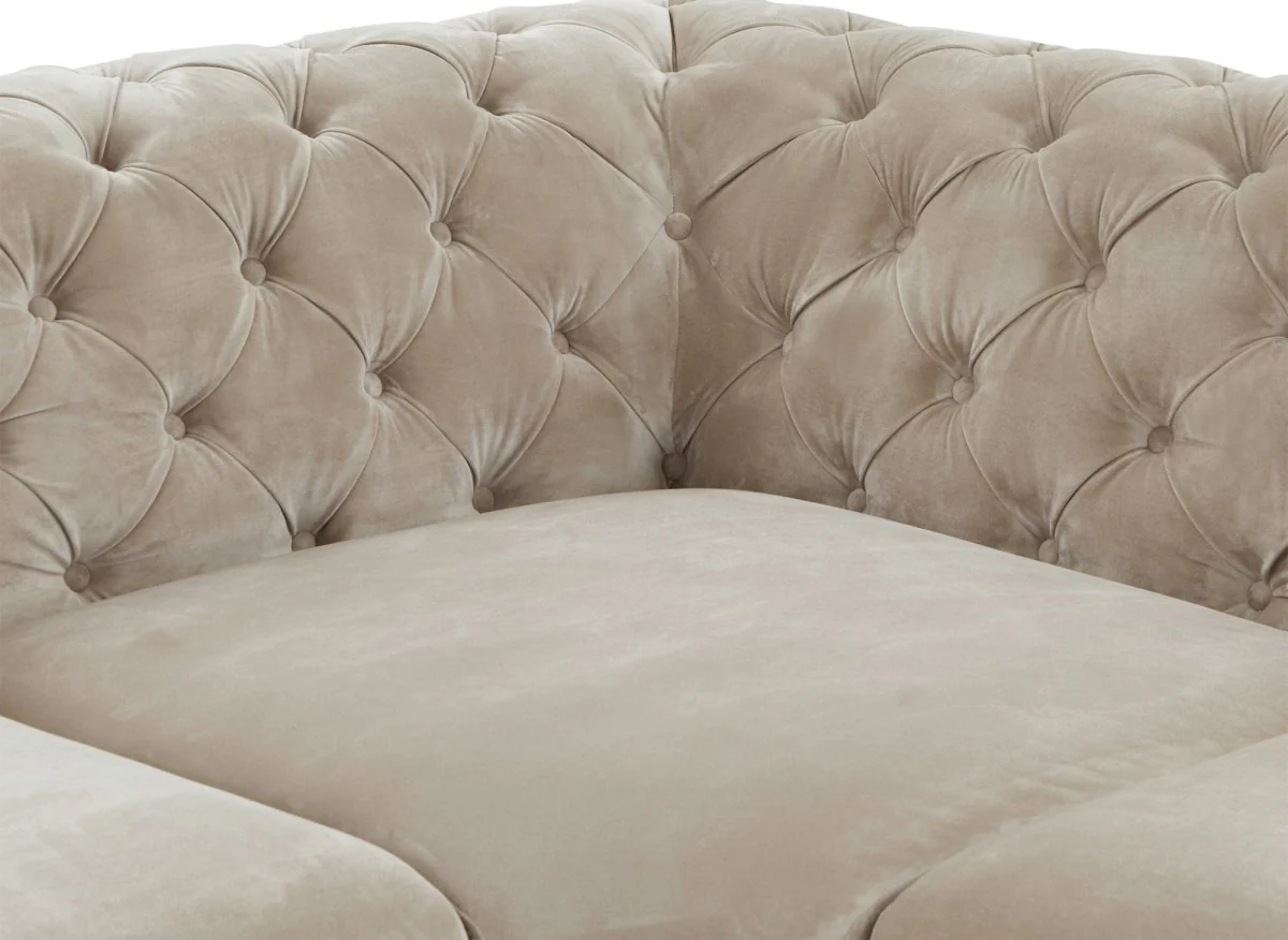 Canapé capitonné chesterfield d'angle réversible en velours beige CARMEN - Image 7