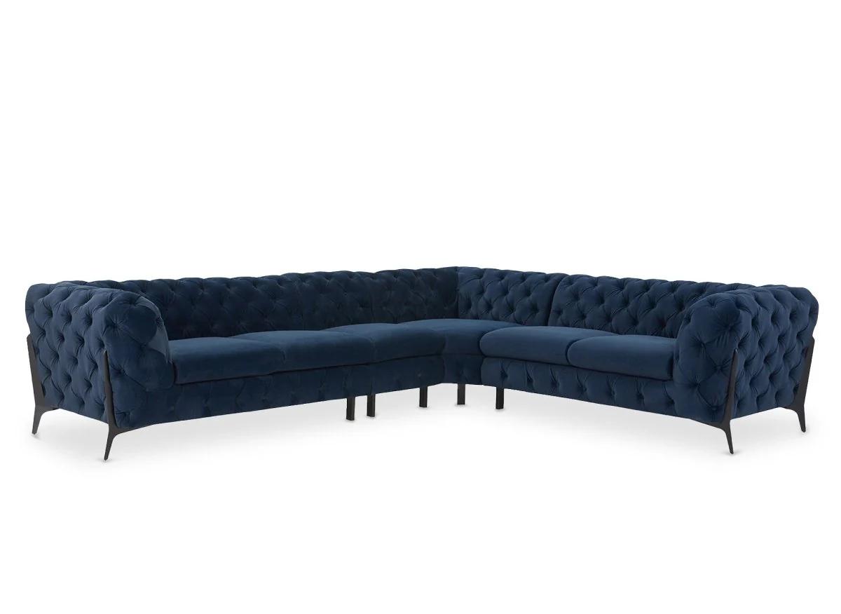 Canapé capitonné chesterfield d'angle réversible en velours bleu CARMEN - Image 3
