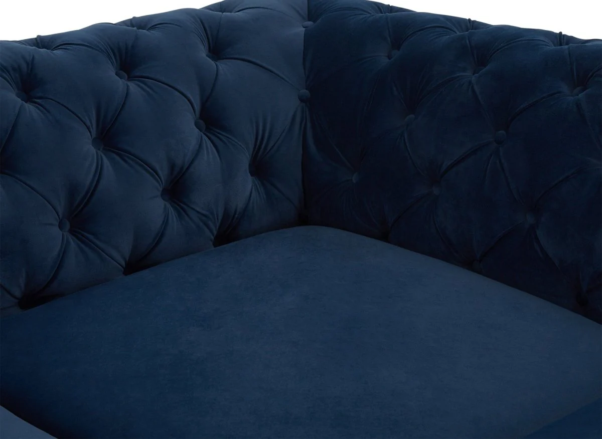 Canapé capitonné chesterfield d'angle réversible en velours bleu CARMEN - Image 7