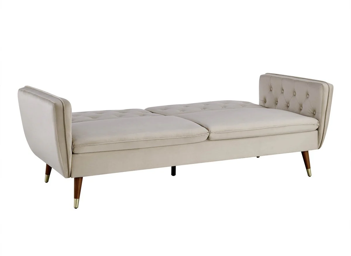 Canapé clic-clac convertible 3 places en tissu velours beige ARIANE - Image 2