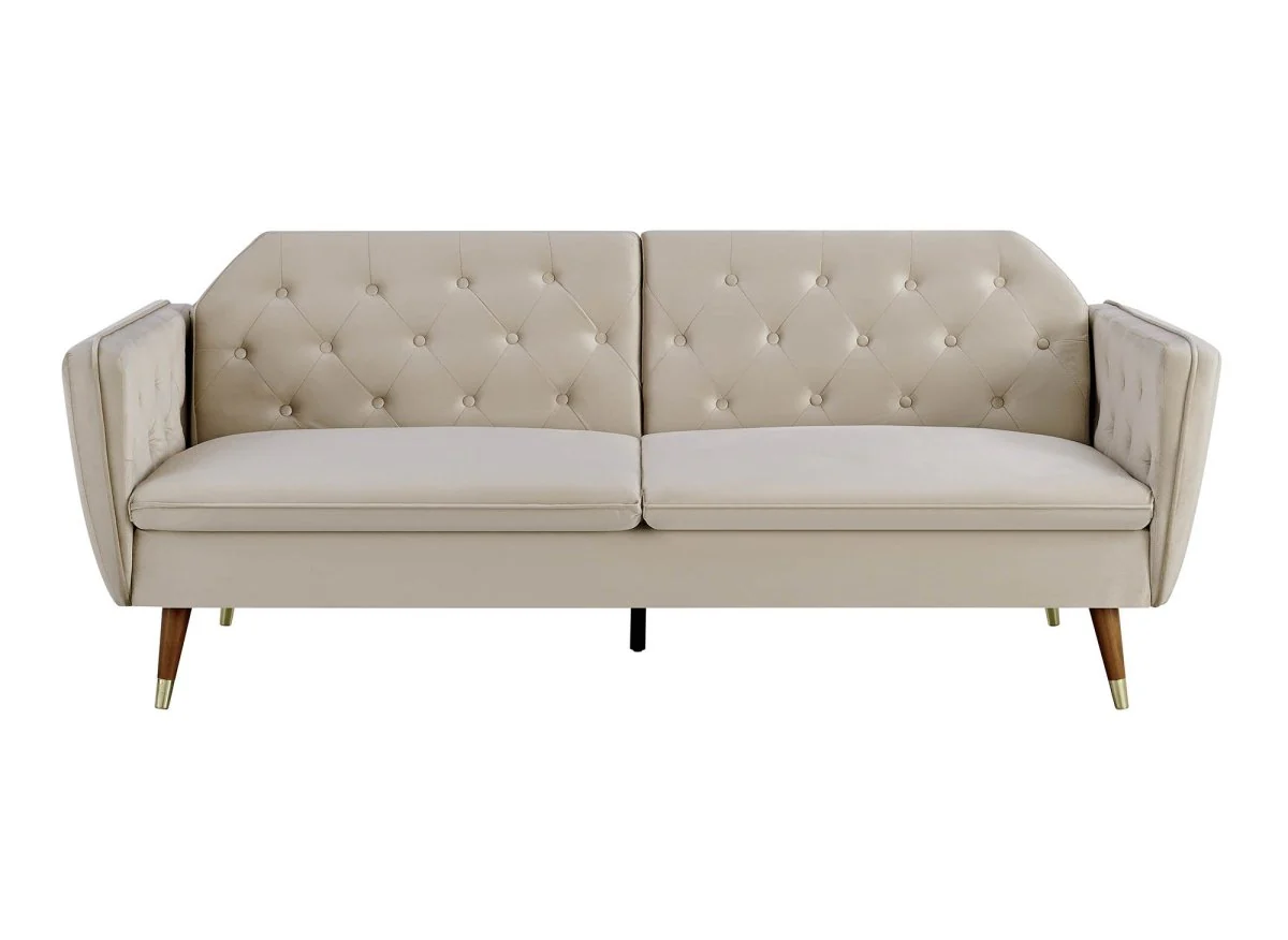 Canapé clic-clac convertible 3 places en tissu velours beige ARIANE - Image 4