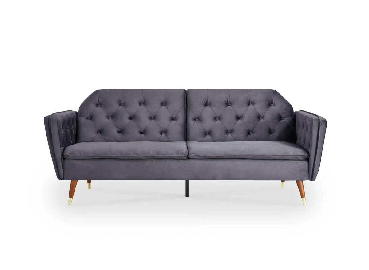 Canapé clic-clac convertible 3 places en tissu velours gris ARIANE - Image 3
