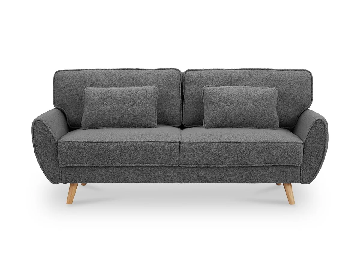 Canapé clic clac en tissu bouclette gris avec pieds en bois PANAMA - Image 6