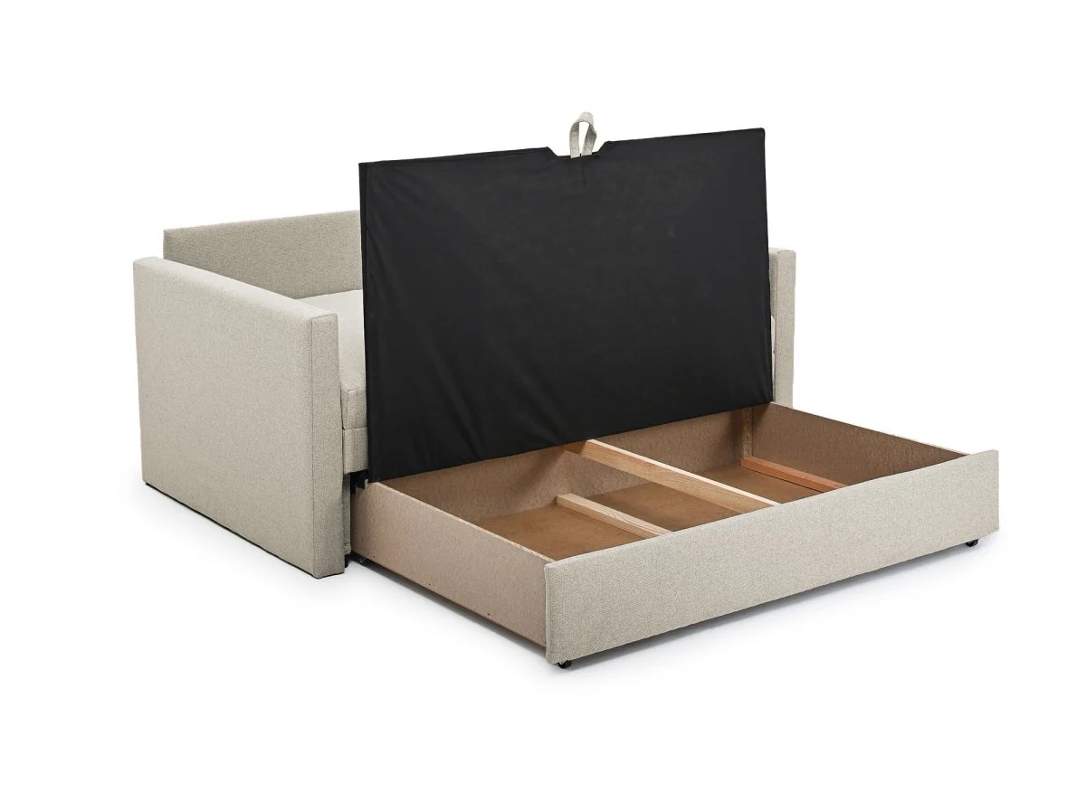 Canapé convertible 2 places avec coffre de rangement en tissu beige YERAZ - Image 5