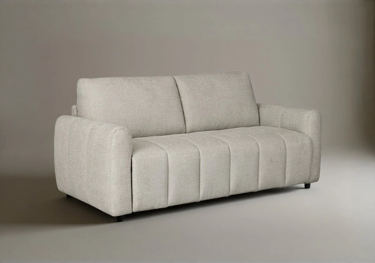 Canapé convertible express 3 places en tissu beige ISANDRO - Image 4