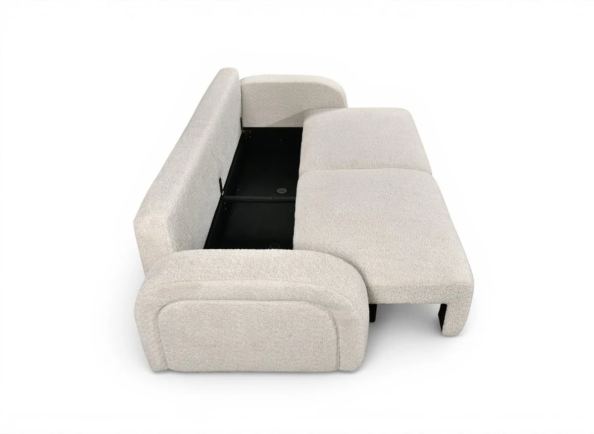 Canapé convertible 3 places en tissu bouclette écru MAYORA - Image 6