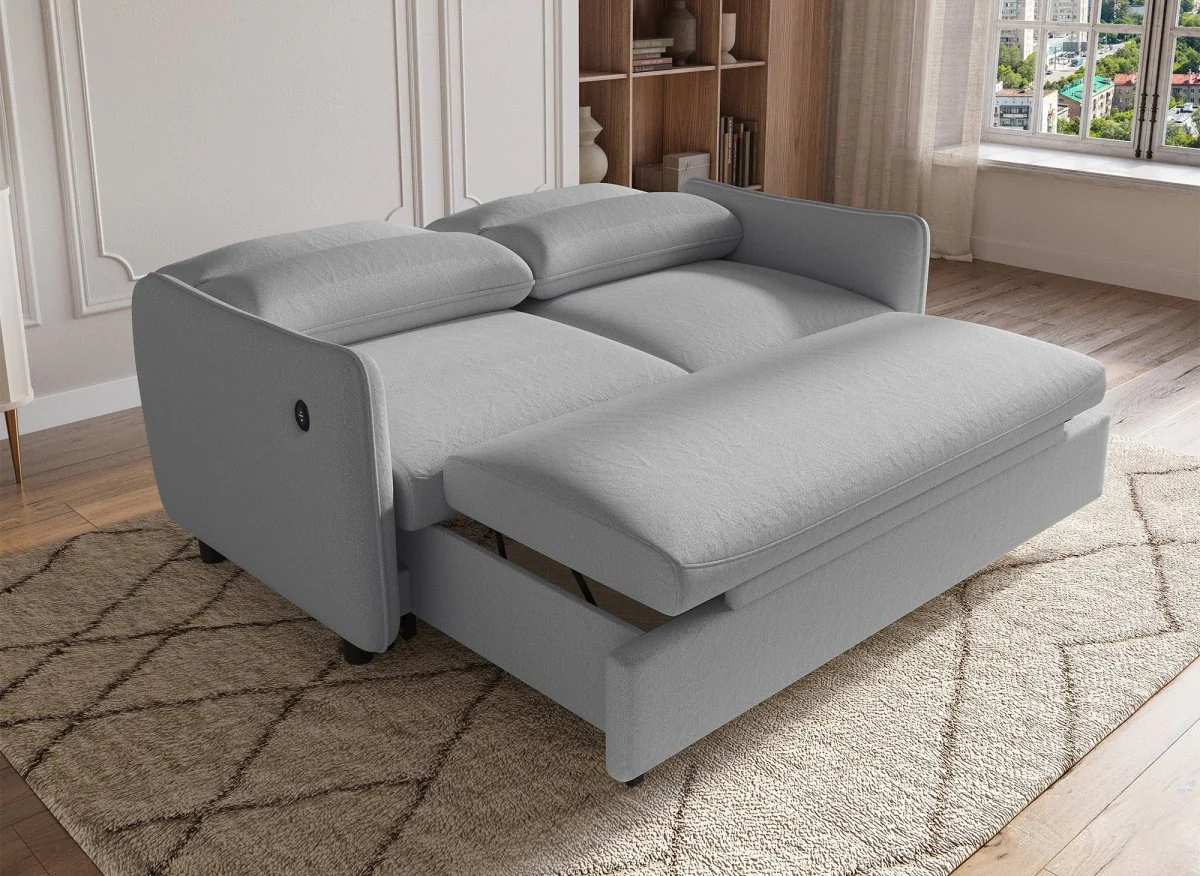 Canapé convertible 3 places en tissu gris clair ZADIG - Image 2