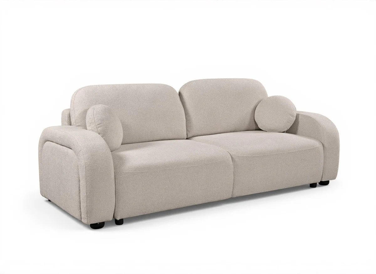 Canapé convertible 3 places en tissu texturé beige MAYORA - Image 4