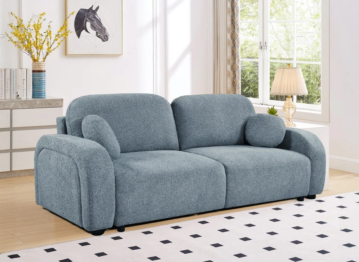 Canapé convertible 3 places en tissu texturé bleu MAYORA