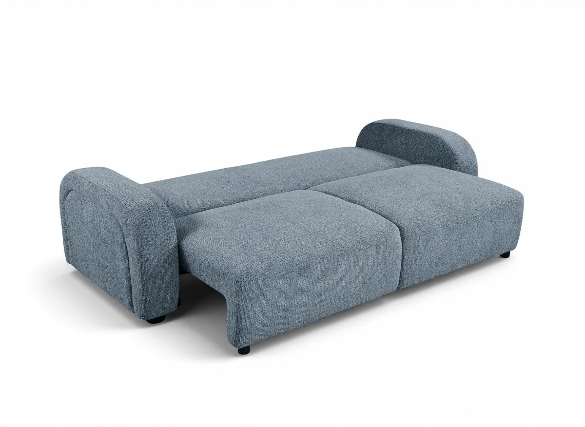 Canapé convertible 3 places en tissu texturé bleu MAYORA - Image 2
