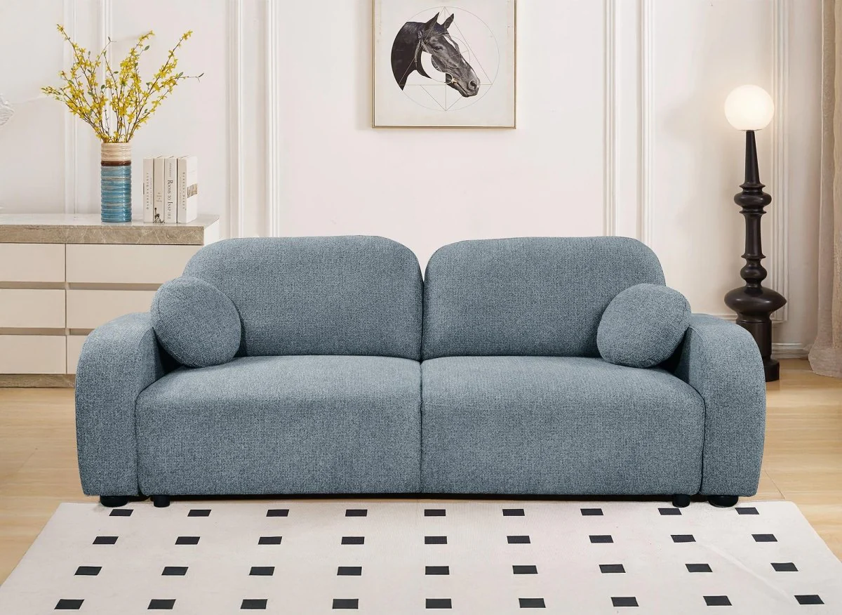 Canapé convertible 3 places en tissu texturé bleu MAYORA - Image 3