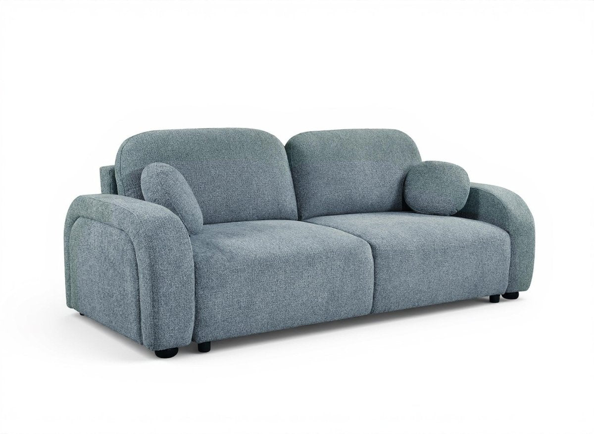 Canapé convertible 3 places en tissu texturé bleu MAYORA - Image 4