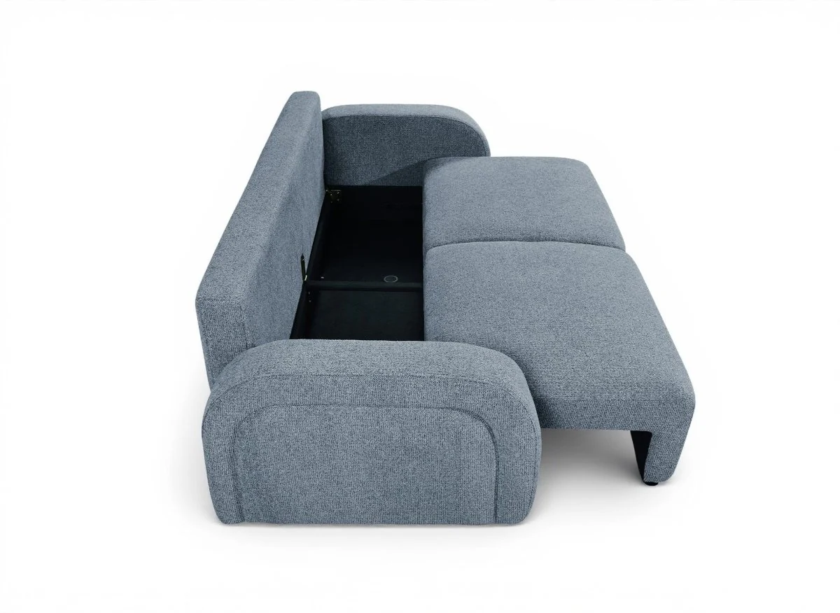Canapé convertible 3 places en tissu texturé bleu MAYORA - Image 6