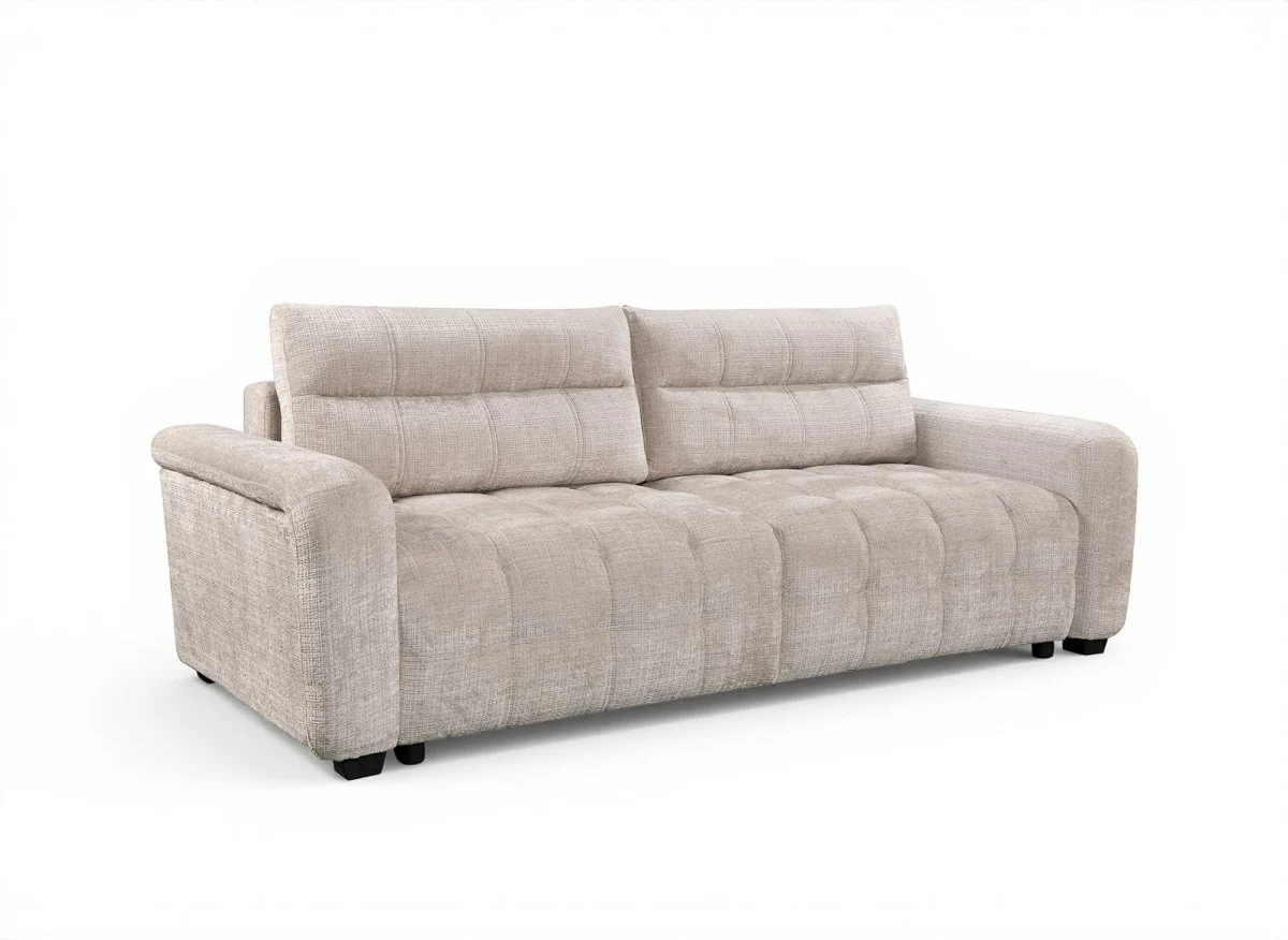 Canapé convertible avec coffre 3 places en velours chiné beige RALYA - Image 3